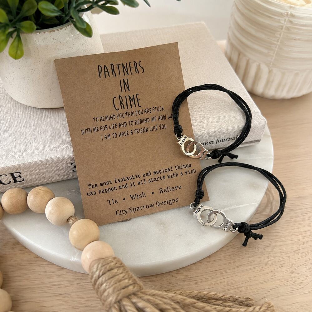 NEW City Sparrow Designs Partners in Crime Friendship Bracelet Set Black Cord